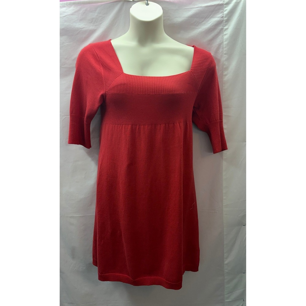 Allison Brittney Red Knit Square Neck Empire Waist Short Sleeve Dress Large NWT
